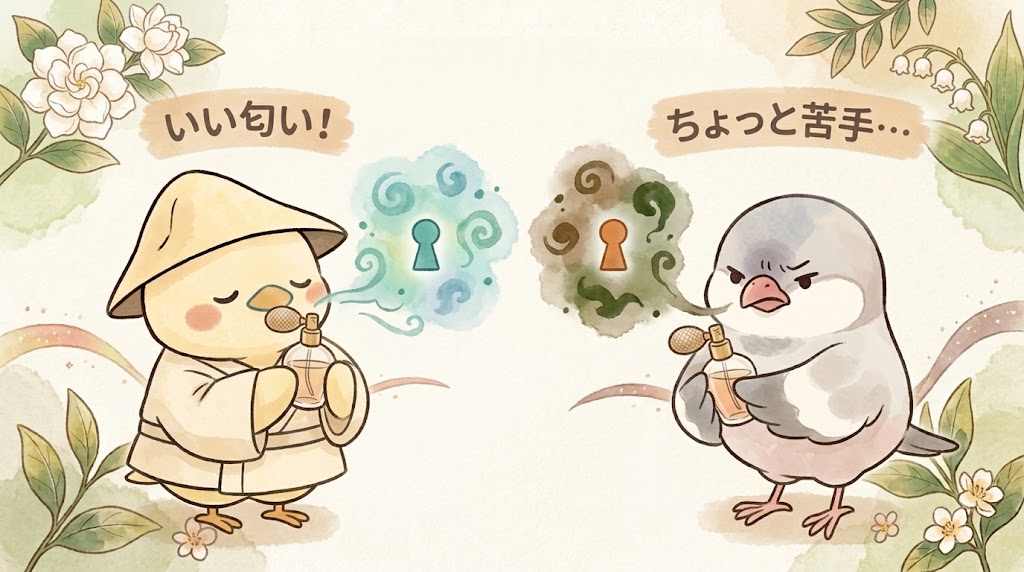 同じ香水でも「いい匂い」と「ちょっと苦手」に分かれるイラスト